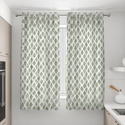 Green Geometric Curtain Panels, Abstract Print Custom Drapes
