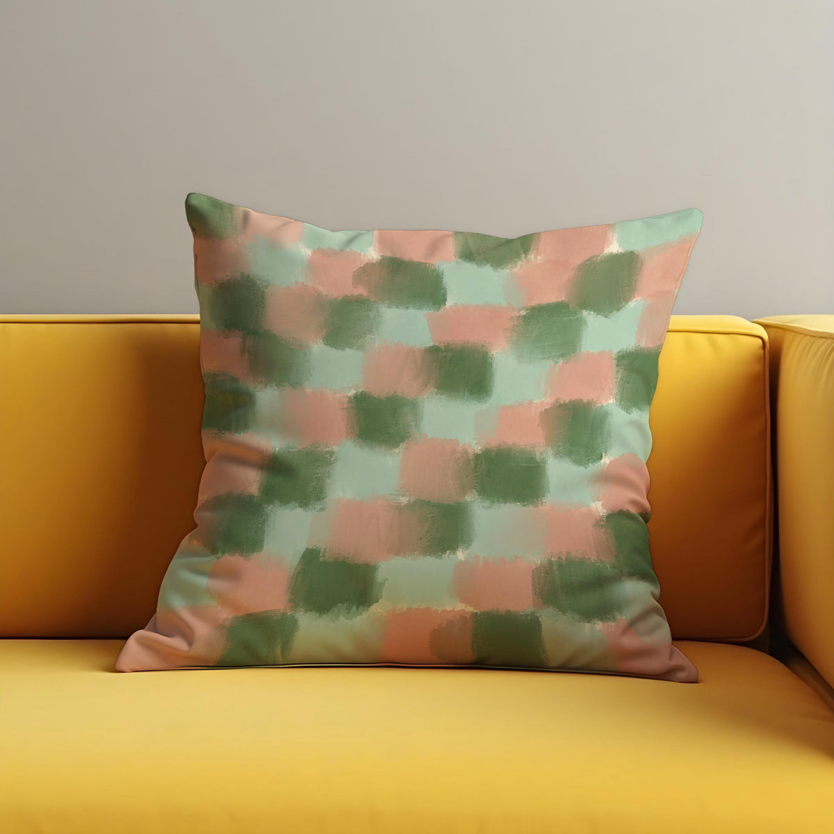 Pastel Green Blush Check Cushion Cover, Pillow Case