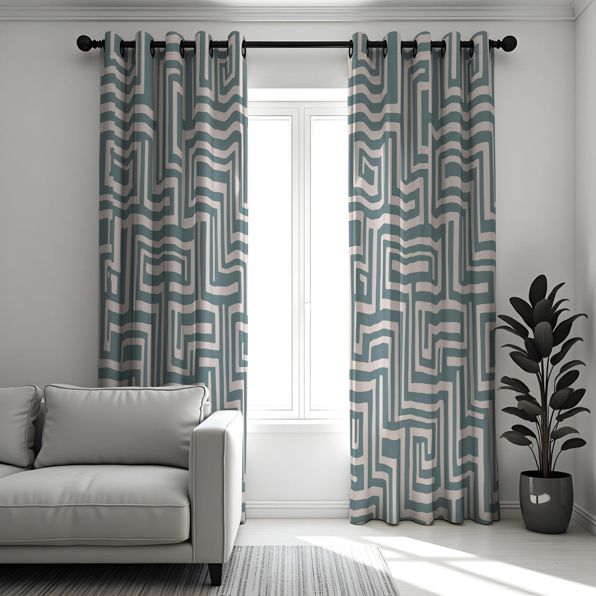 Teal Maze Geometric Curtains, Made to Measure Window Drapes