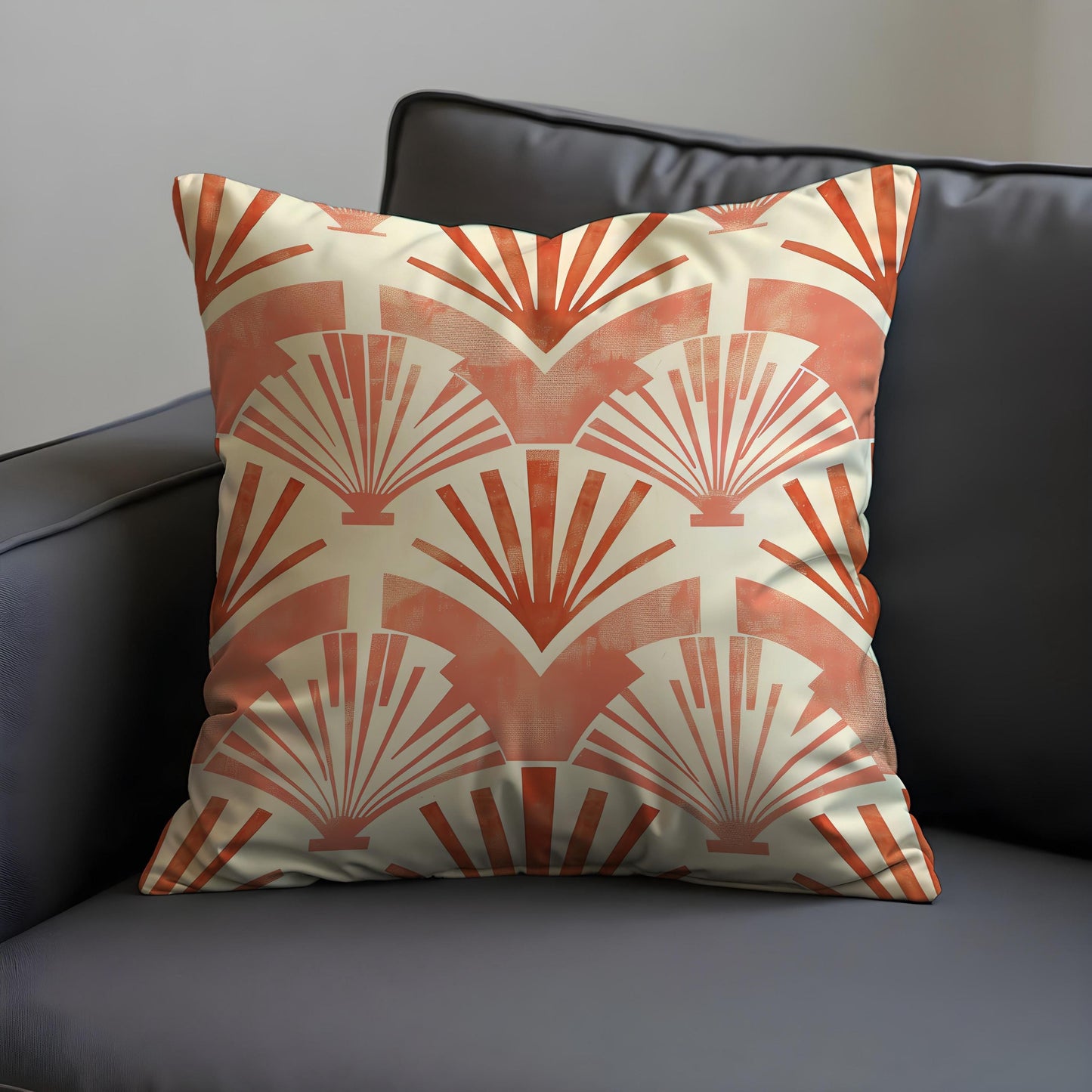 Art Deco Fan Cushion Cover, Terracotta & Cream Traditional Pillow Case