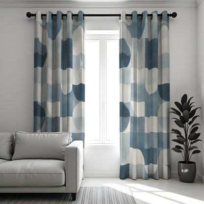 Blue Abstract Geometric Curtains, Minimalist Custom Drapes
