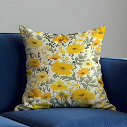 Yellow Floral Cushion Cover, Modern Throw Pillow Case