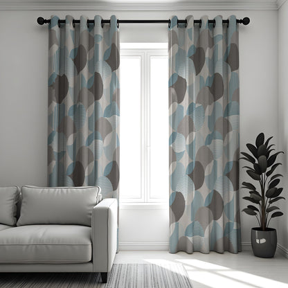 Blue Grey Geometric Curtains, Abstract Made to Measure Drapes