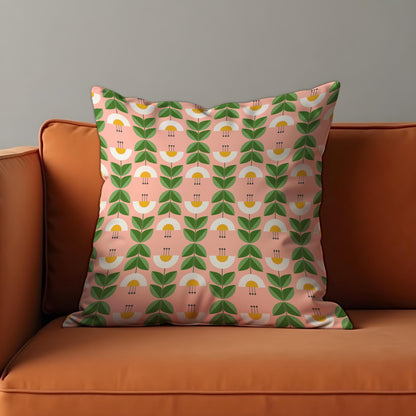 Retro Floral Cushion Cover, Green Leaf & Yellow Flower Pillow Case