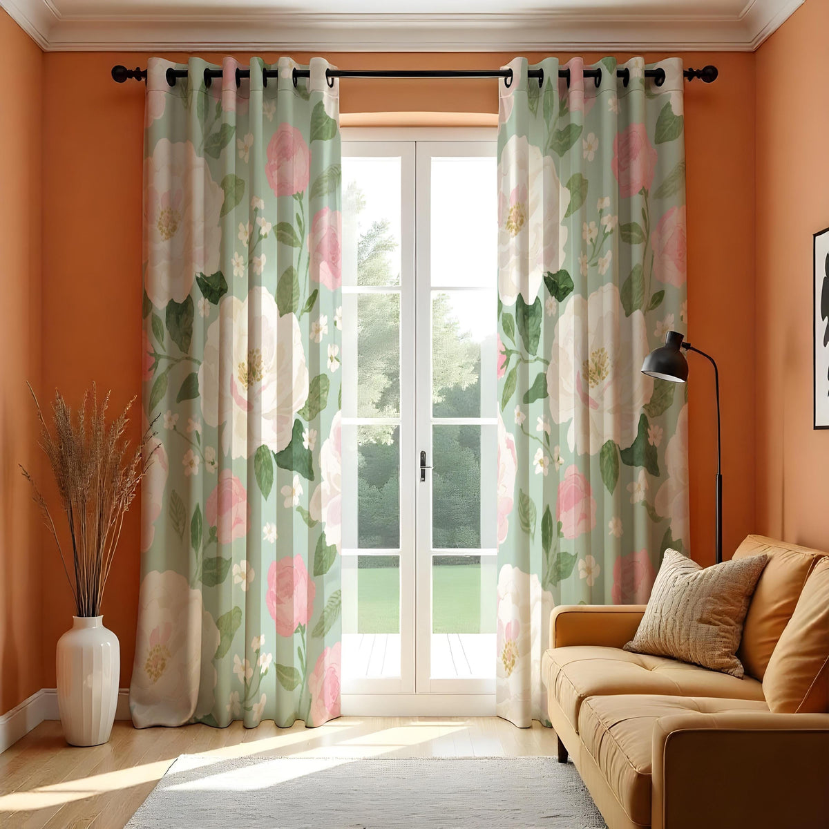 Pink & White Floral Curtains, Big Bloom Botanical Drapes