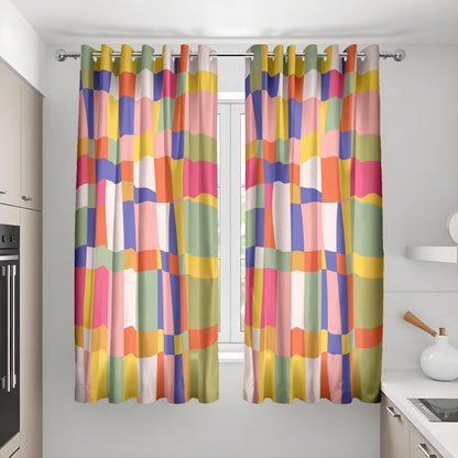 Rainbow Checkered Curtains, Colorful Kids Room Drapes