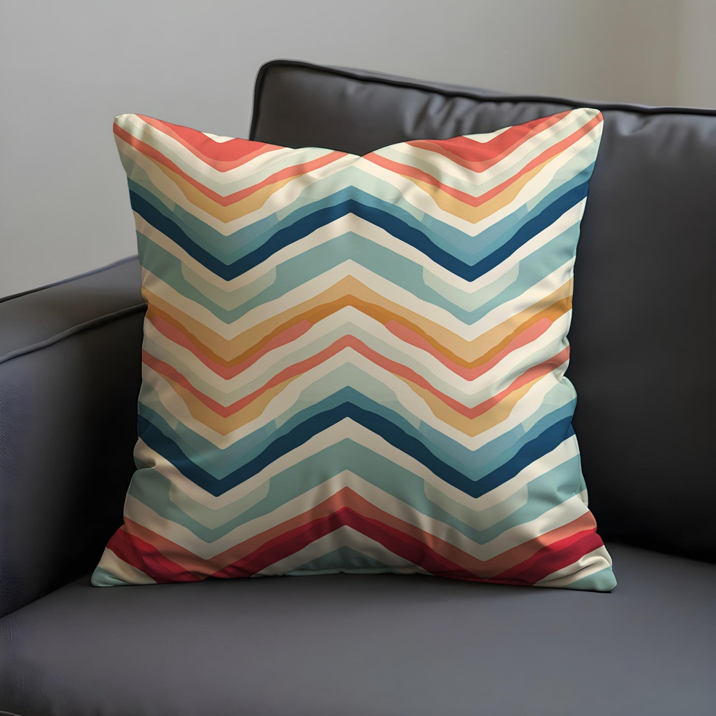 Retro Chevron Cushion Cover, Multicolor Zigzag Print Throw Pillow Cover