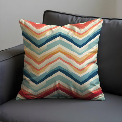 Retro Chevron Cushion Cover, Multicolor Zigzag Print Throw Pillow Cover