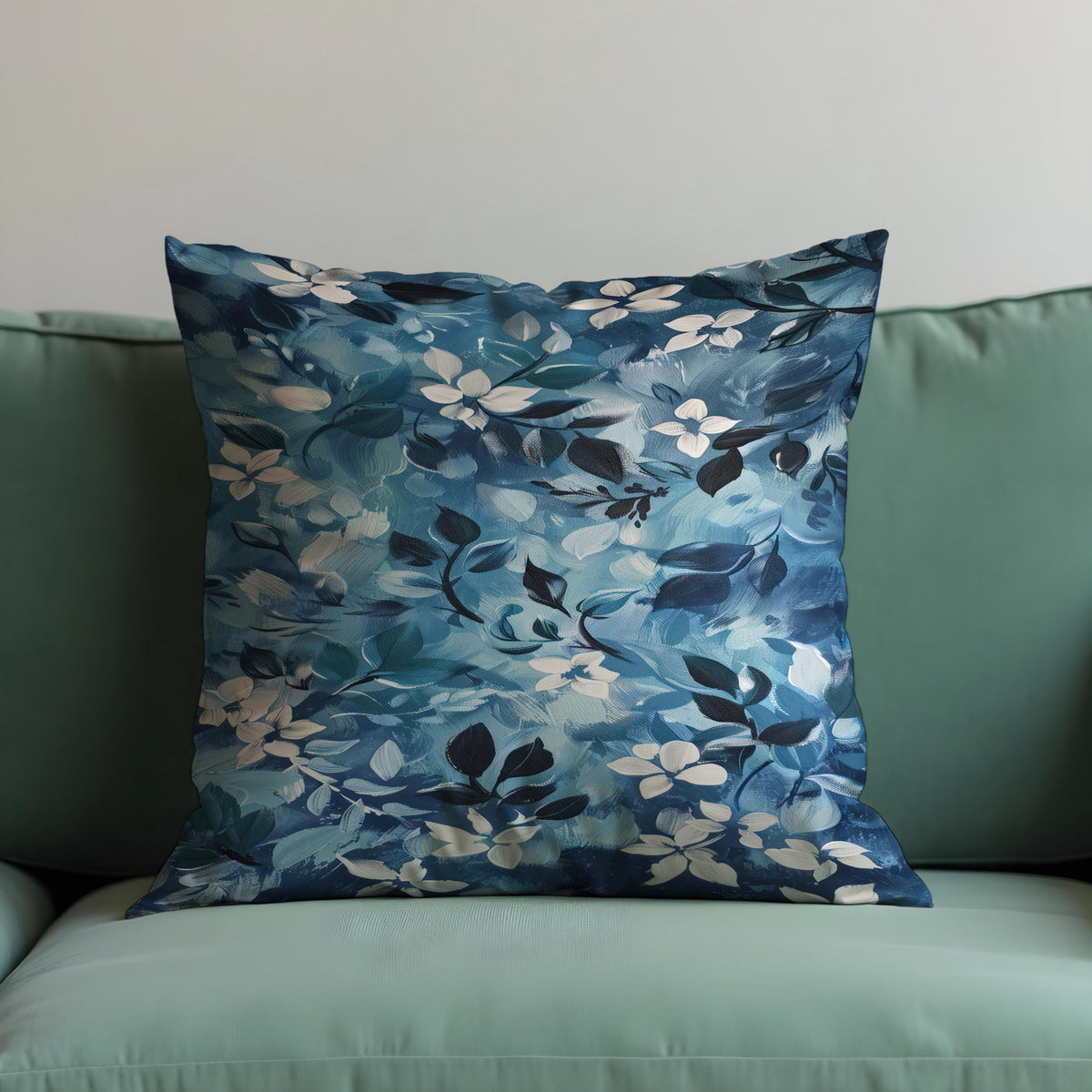 Blue Botanical Cushion Cover, Floral Throw Pillow Case