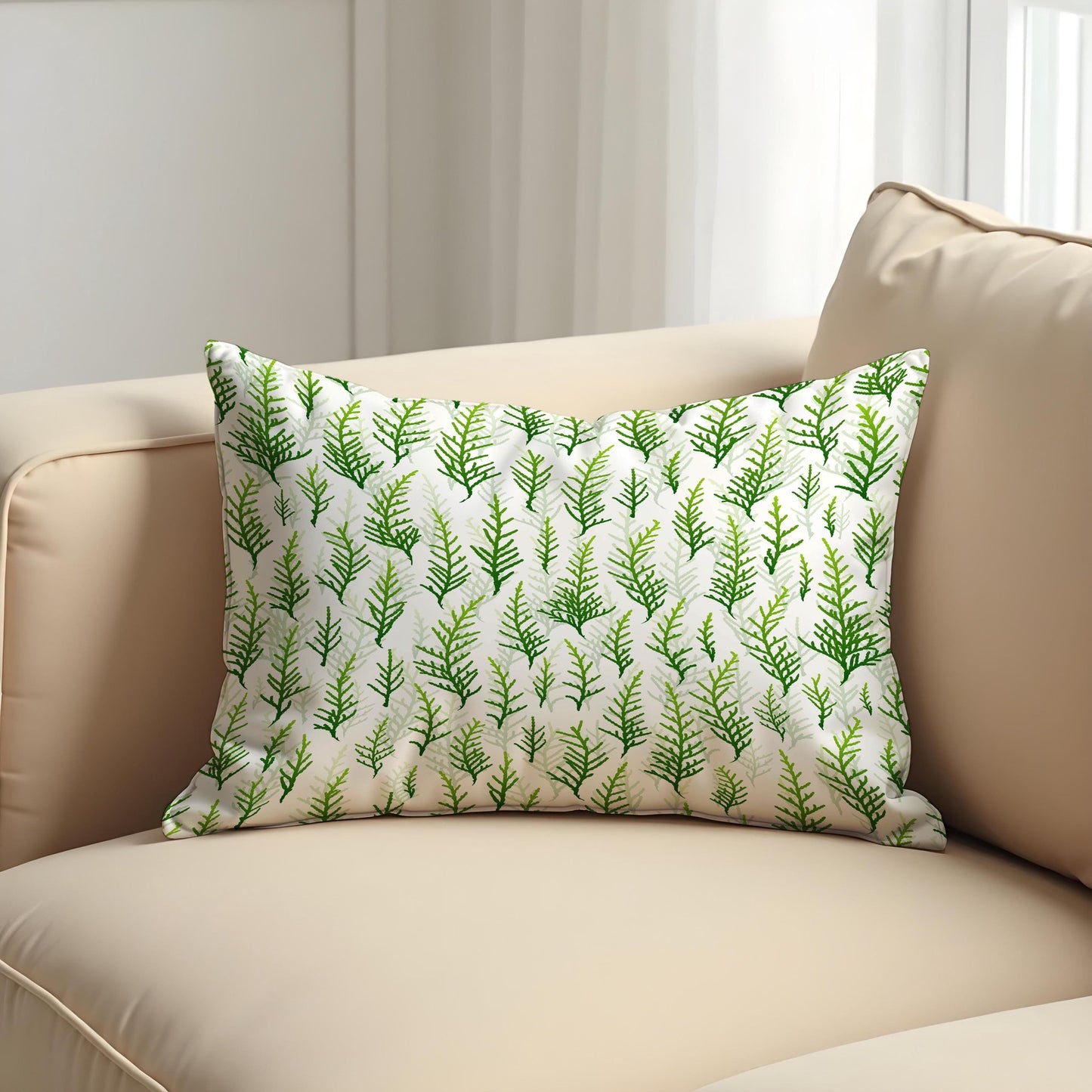 Green Botanical Cushion Cover, Watercolor Leaf Pattern Pillow Case