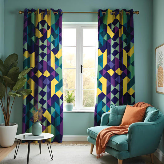 Bold Geometric Curtains, Colorful Mid Century Modern Drapes