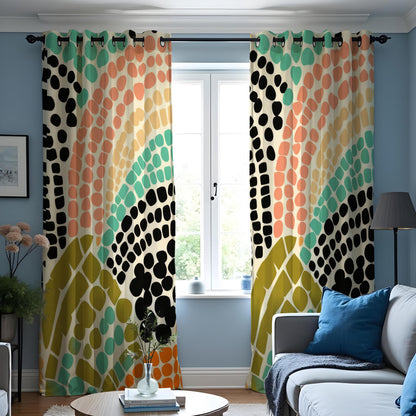 Colorful Retro Dot Curtains, Abstract Geometric Drapes