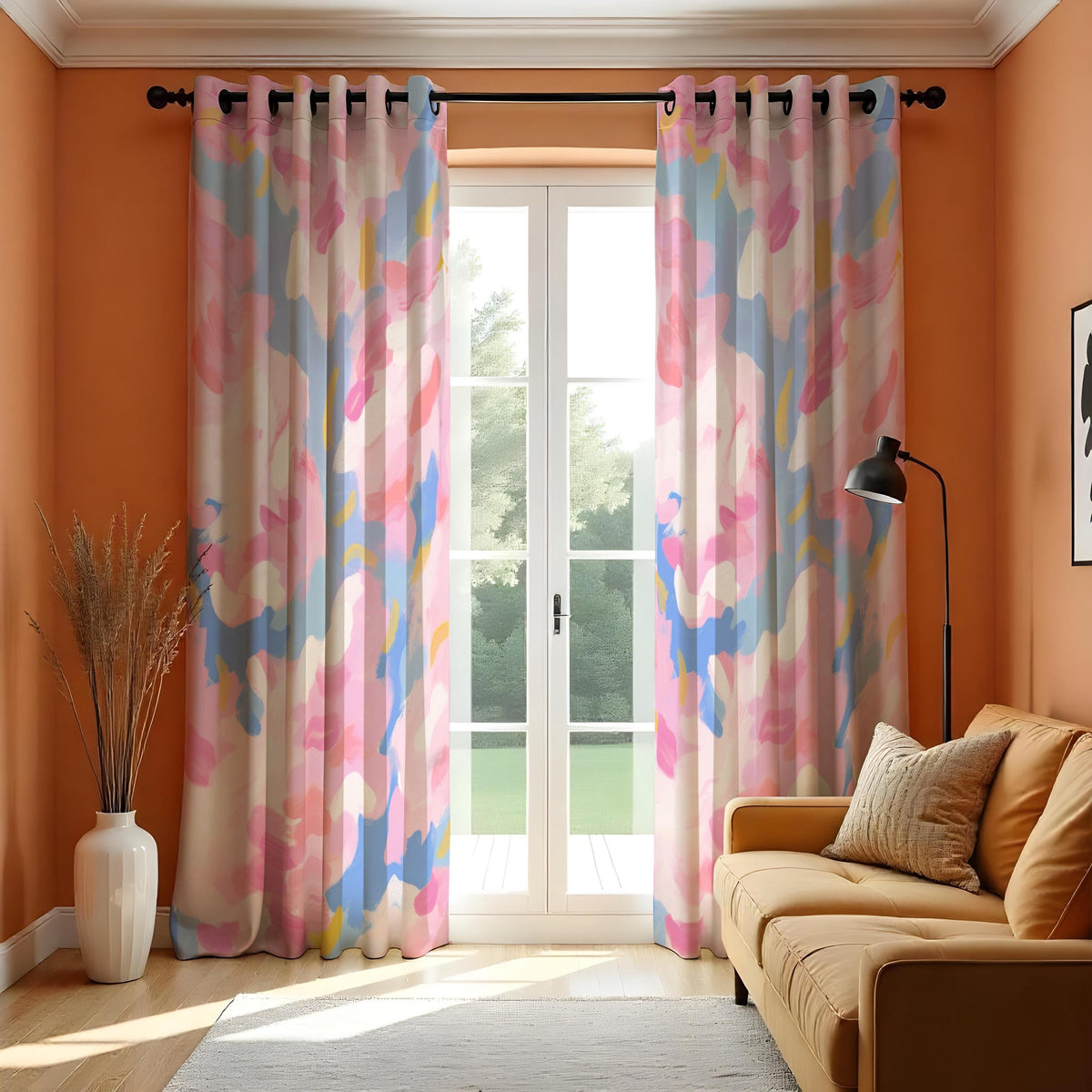 Pink Blue Pastel Watercolor Curtains, Abstract Print Drapes