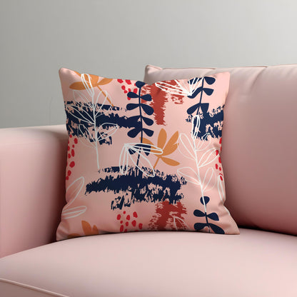 Modern Abstract Botanical Cushion Cover, Navy & Blush Throw Pillow Cover
