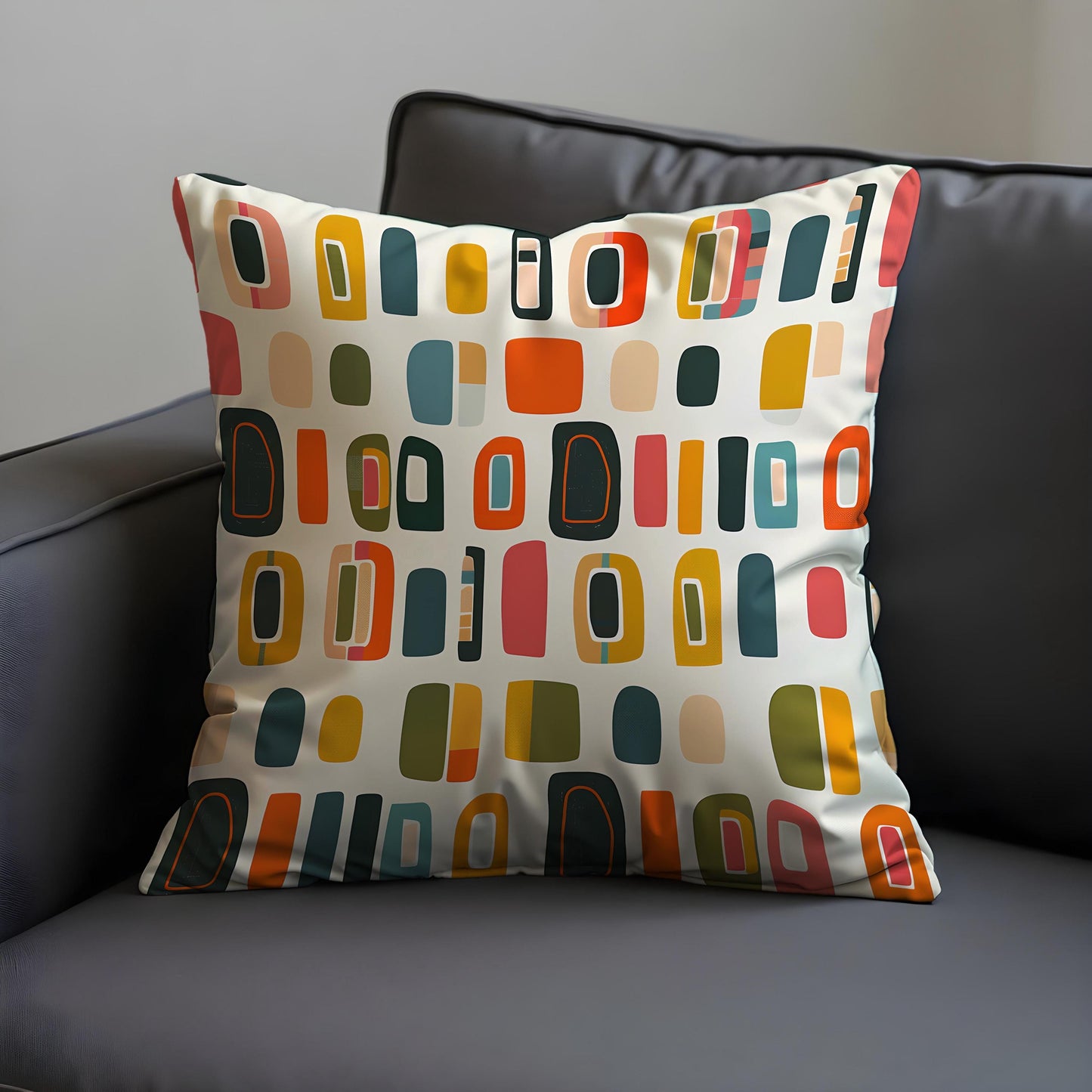 Retro Geometric Cushion Cover, Mid-Century Modern Blocks Pillow Case