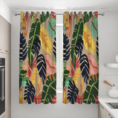 Multicolour Tropical Leaf Curtains, Jungle Foliage Drapes