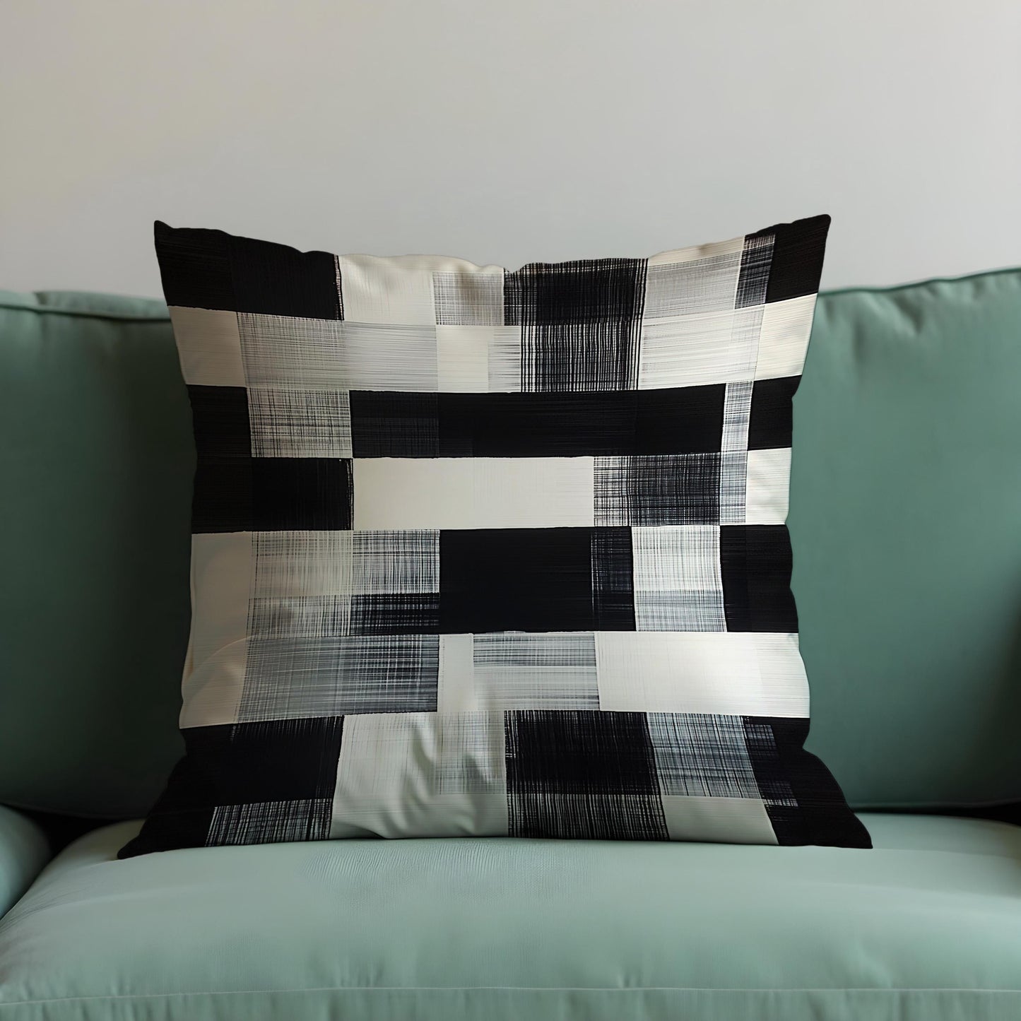 Black & White Grid Cushion Cover, Brushstroke Throw Pillow Cover