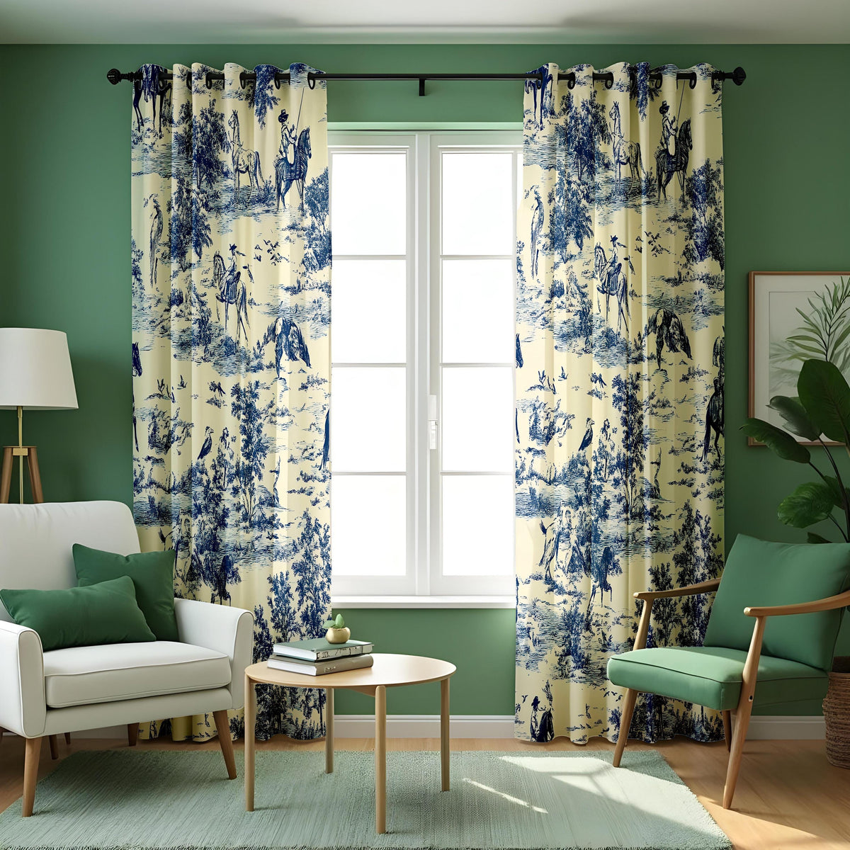 Blue Toile Curtains, French Country Pastoral Scene Drapes