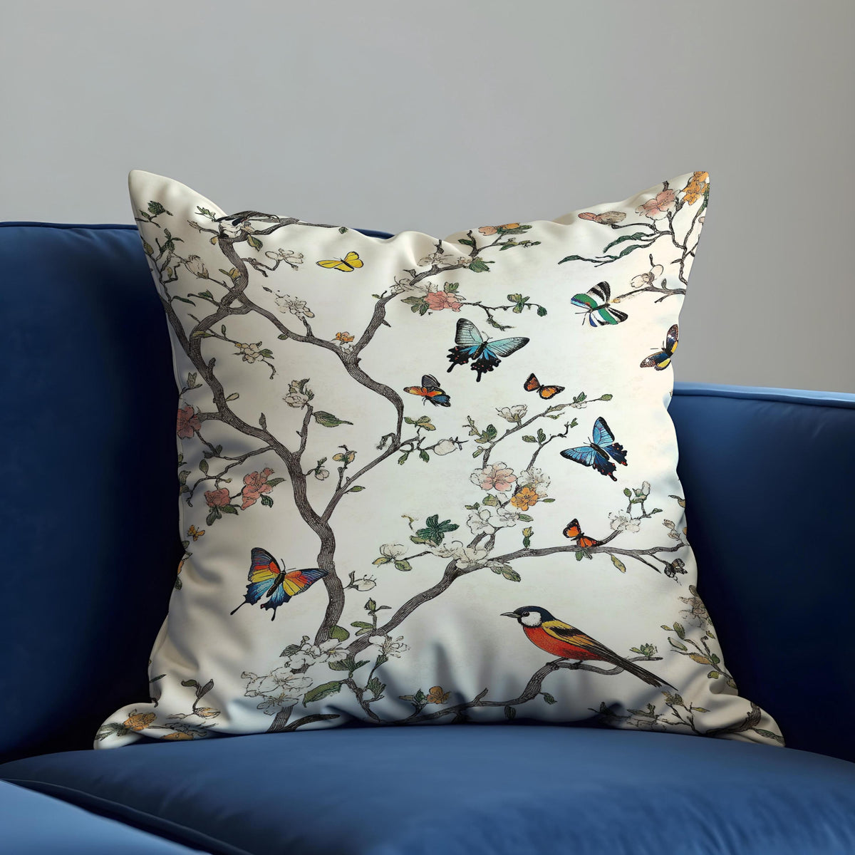 Bird Print Cushion Cover, Branch Throw Pillow Case