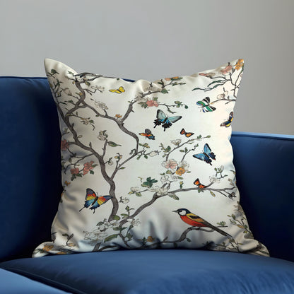 Bird Print Cushion Cover, Branch Throw Pillow Case