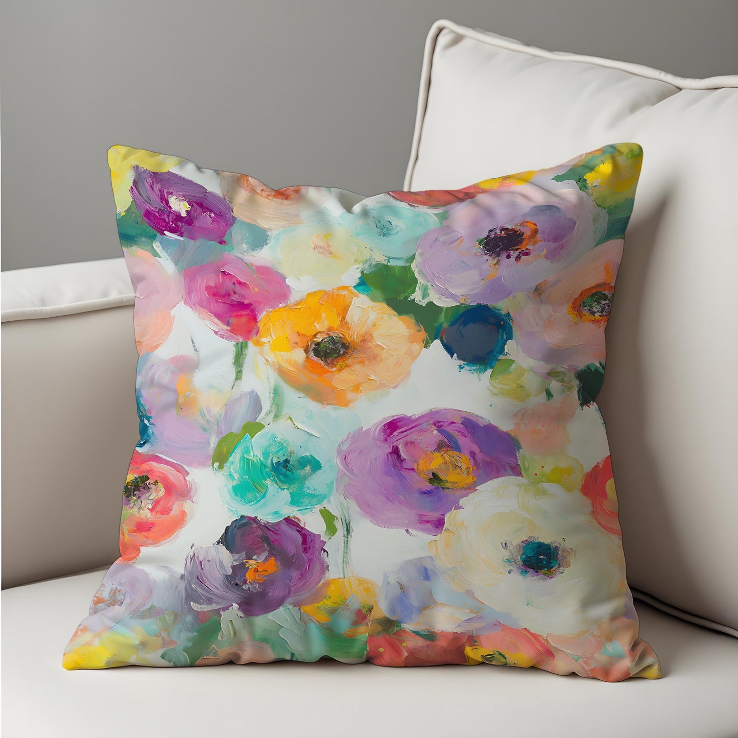 Colorful Floral Cushion Cover, Vibrant Brushstroke Bloom Pillow Case