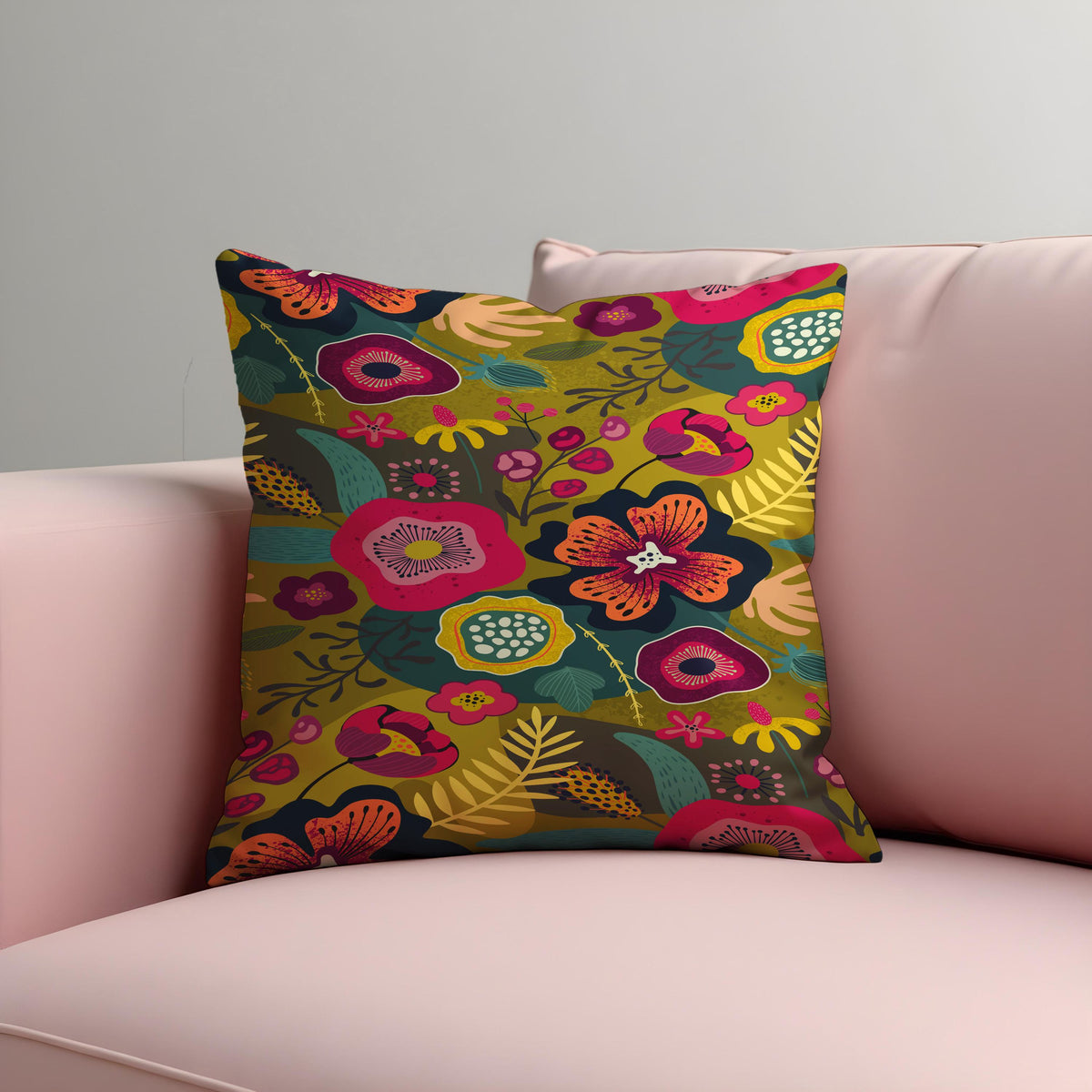 Vibrant Floral Cushion Cover, Boho Throw Pillow Case