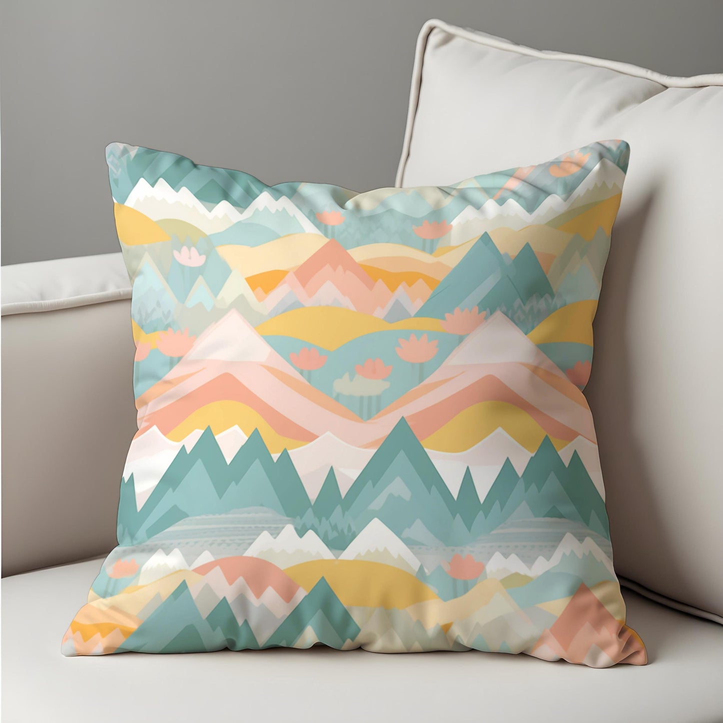 Pastel Mountain Throw Pillow Cover, Colorful Landscape Cushion Case