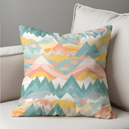 Pastel Mountain Throw Pillow Cover, Colorful Landscape Cushion Case