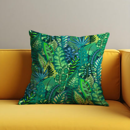 Green Tropical Cushion Cover, Jungle Leaf Pillow Case