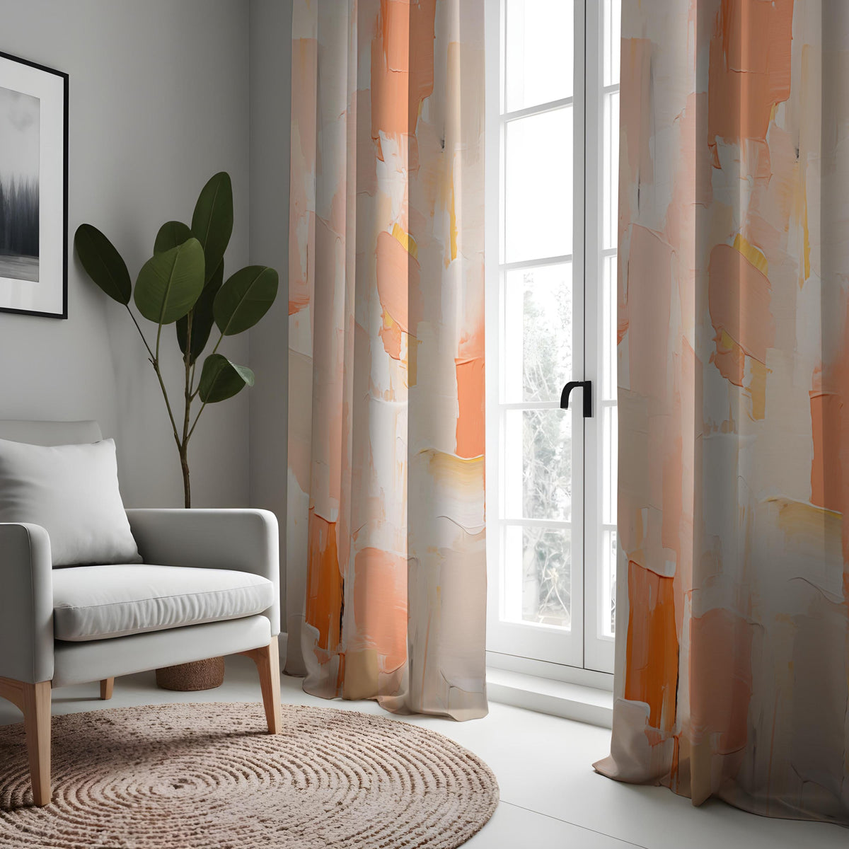 Orange Peach Terracotta Abstract Curtains, Modern Art Drapes