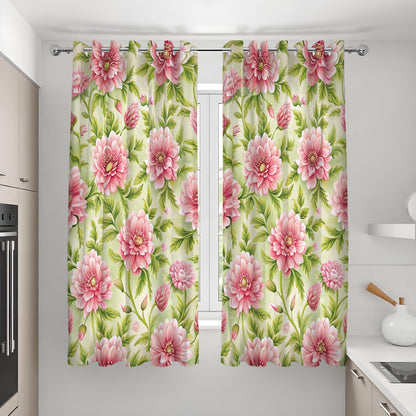 Pink Flower Curtains, Green Botanical Made to Measure Drapes