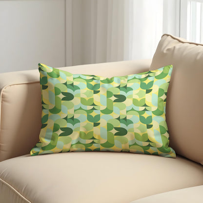 Retro Green Geometric Cushion Cover, Mid-Century Modern Abstract Pillow Case