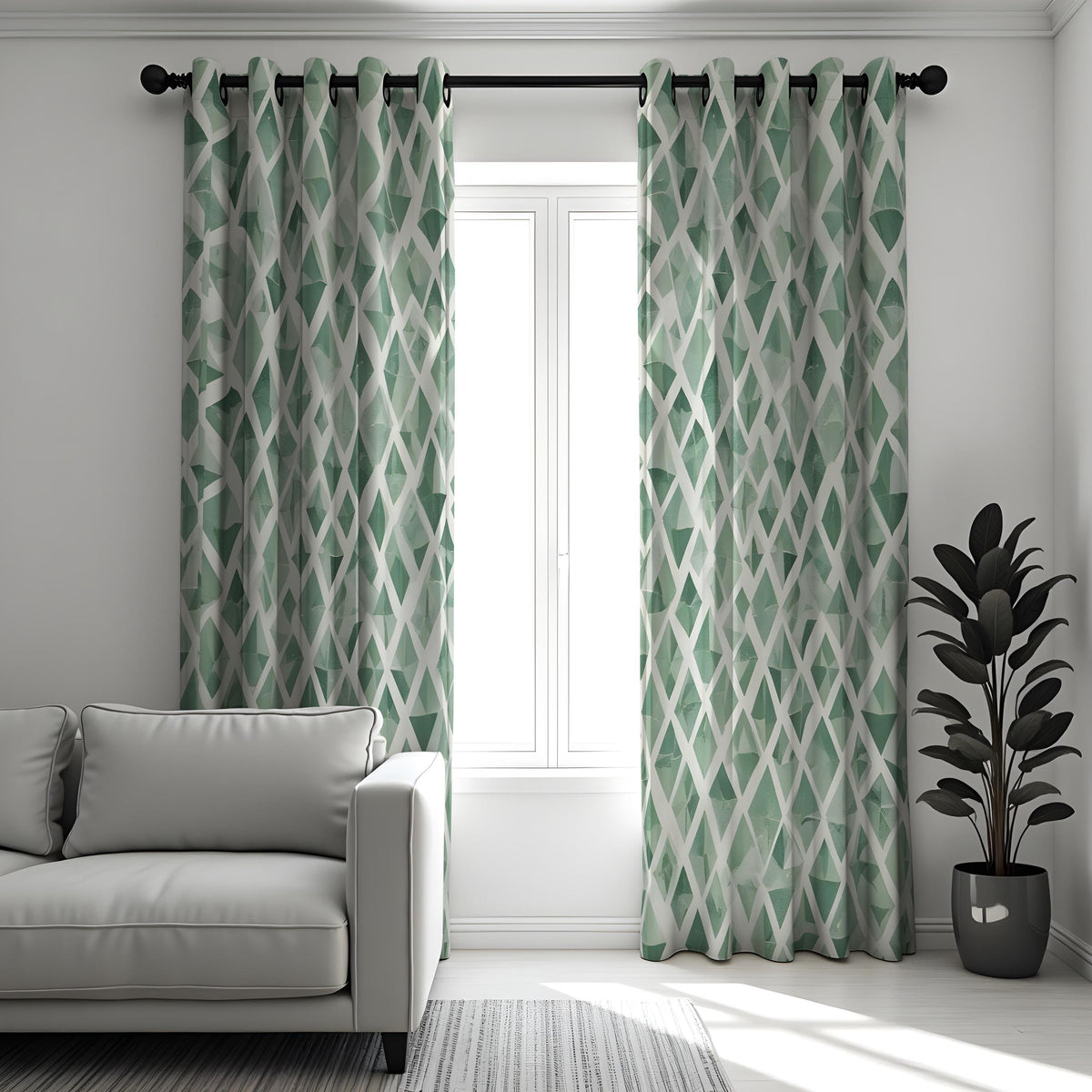 Green Multi Tone Abstract Curtains, Geometric Window Drapes