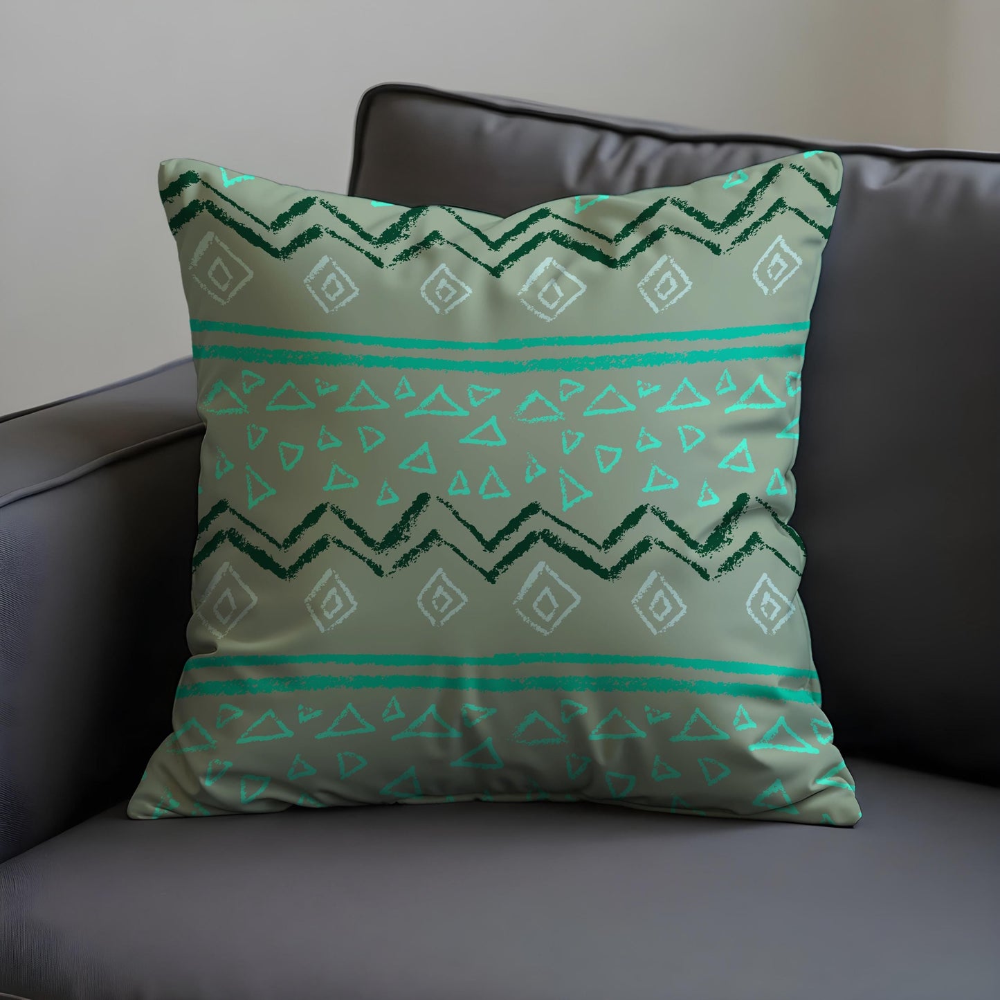 Tribal Geometric Cushion Cover, Sage Green and Teal Pattern Pillow Case