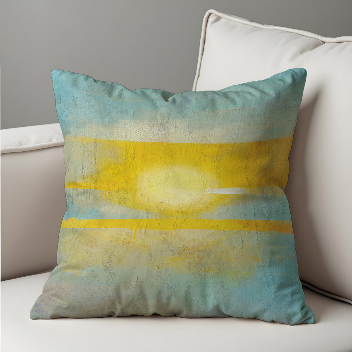 Sunset Abstract Cushion Cover, Yellow Blue Throw Pillow Case