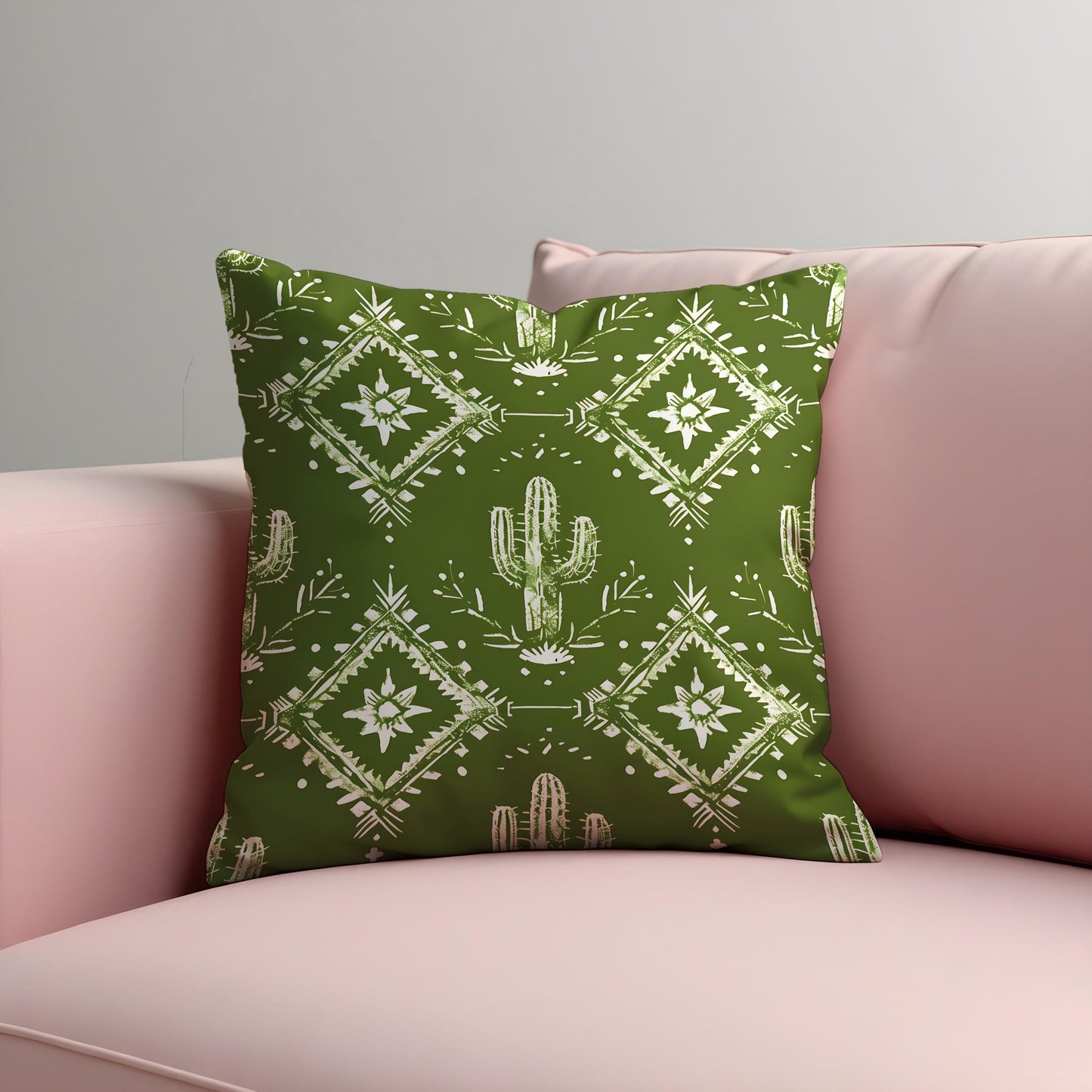 Green Southwestern Cushion Cover, Cactus and Tribal Print Pillow Case