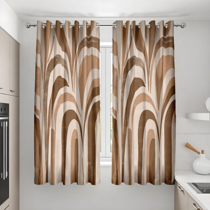 Brown Retro Wave Stripe Curtains, Boho Arch Pattern Drapes