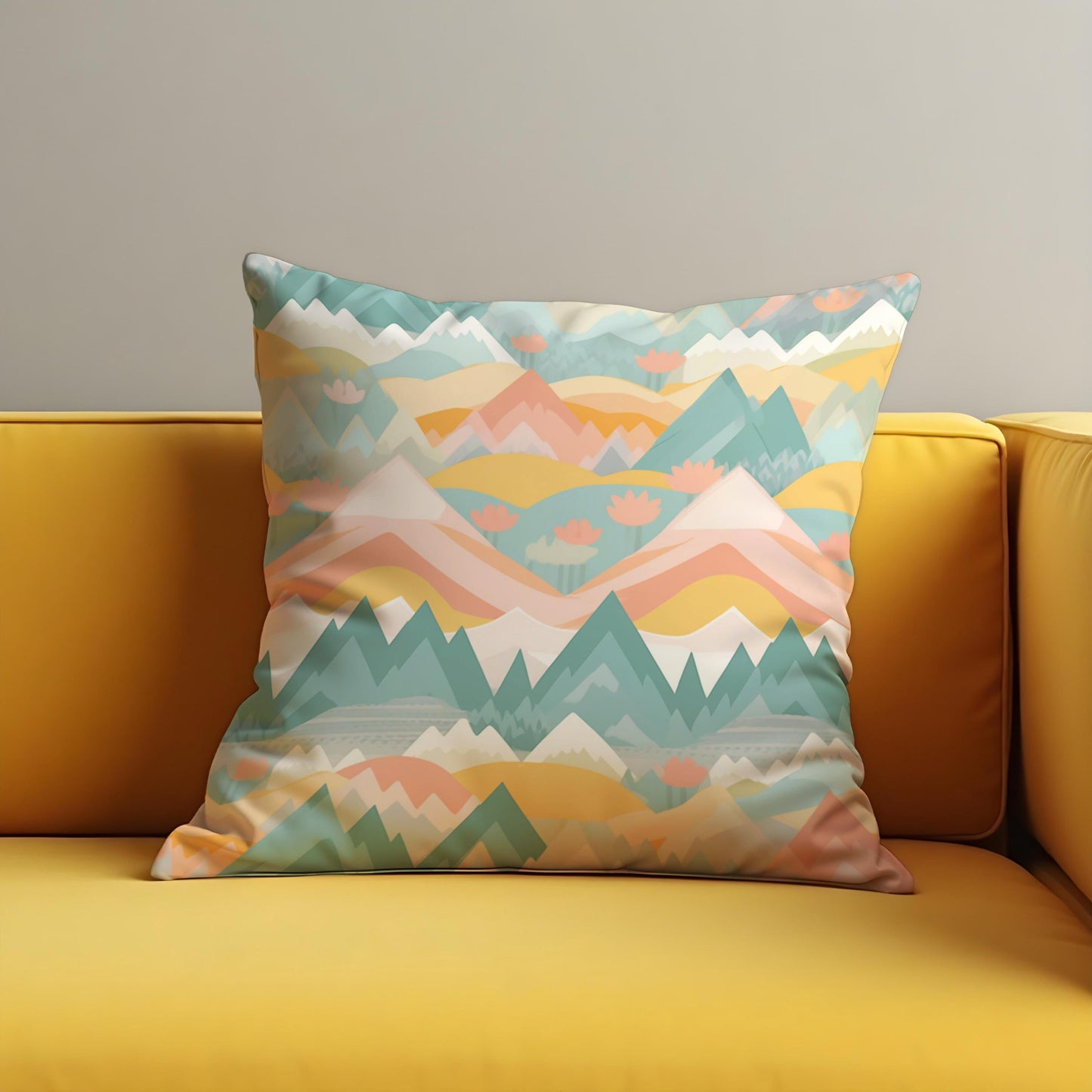 Pastel Mountain Throw Pillow Cover, Colorful Landscape Cushion Case