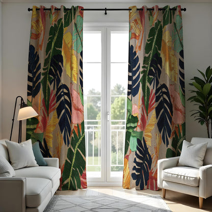 Multicolour Tropical Leaf Curtains, Jungle Foliage Drapes