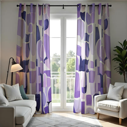 Purple Abstract Geometric Curtains, Modern Art Drapes