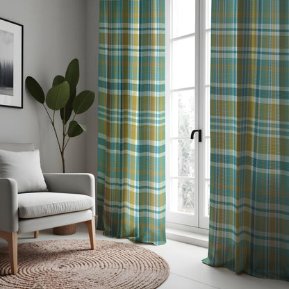 Green Plaid Check Curtains, Farmhouse Style Window Drapes