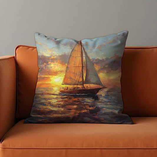 Sunset Sailing Cushion Cover, Romantic Ocean Throw Pillow Cover