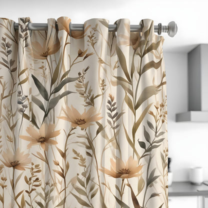 Beige Neutral Floral Curtains, Botanical Pattern Drapes