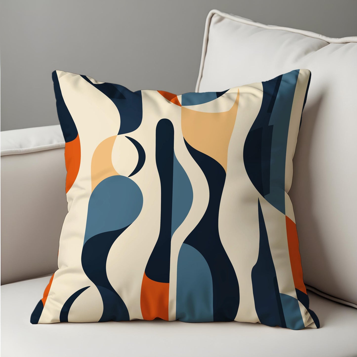 Abstract Wavy Lines Cushion Cover, Navy & Beige Throw Pillow Cover