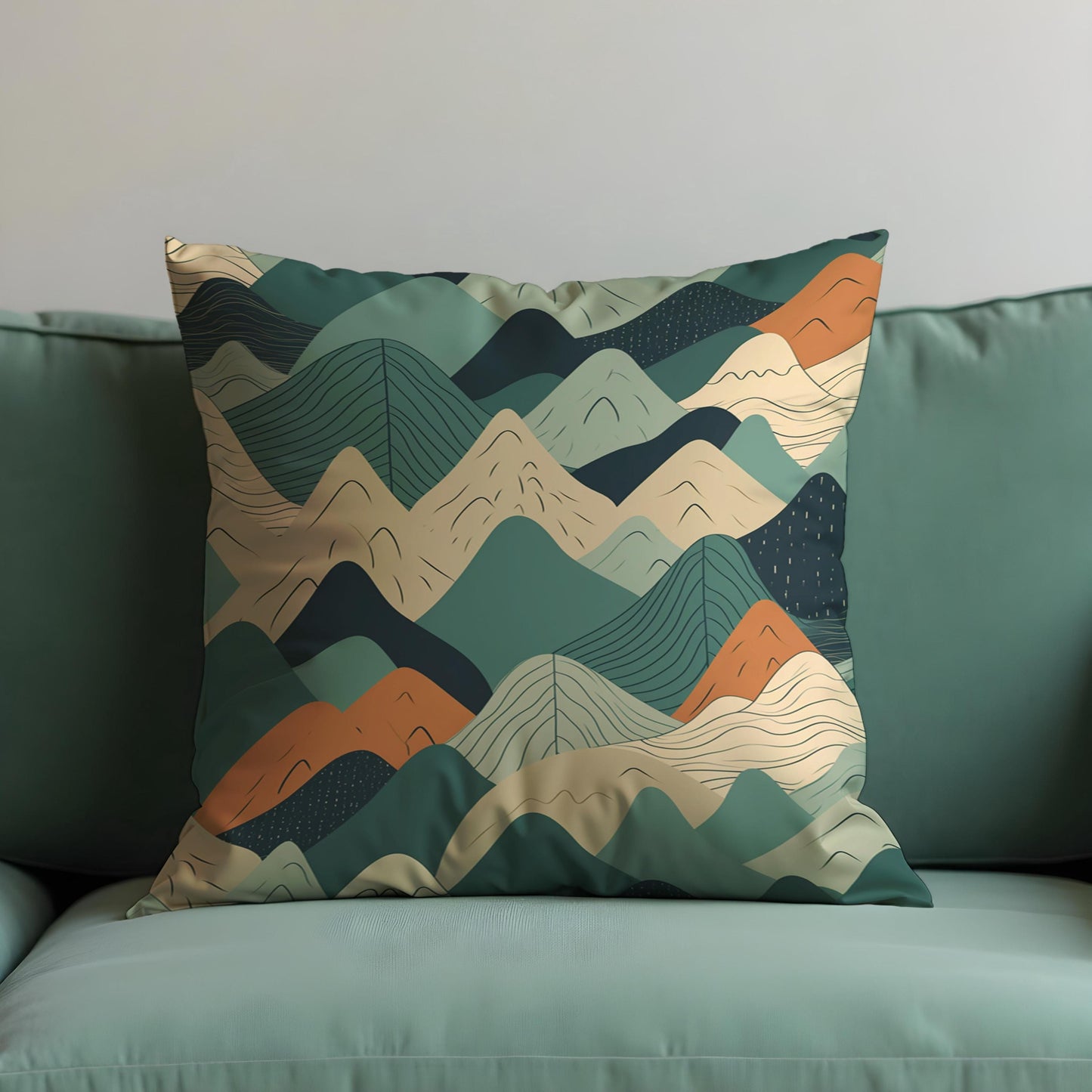 Abstract Mountain Cushion Cover, Geometric Landscape Pillow Case