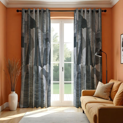 Charcoal & Grey Botanical Curtains, Leaf Print Drapes