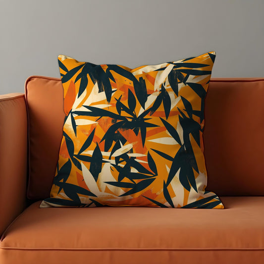 Mustard Botanical Cushion Cover, Tropical Leaf Throw Pillow Case