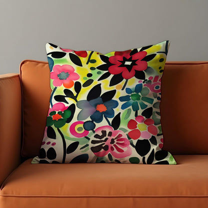 Bold Watercolor Floral Cushion Cover, Colorful Flower Throw Pillow Case