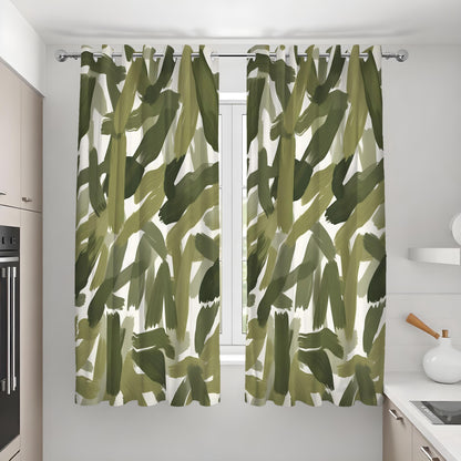 Green Abstract Brushstroke Curtains, Modern Artistic Drapes