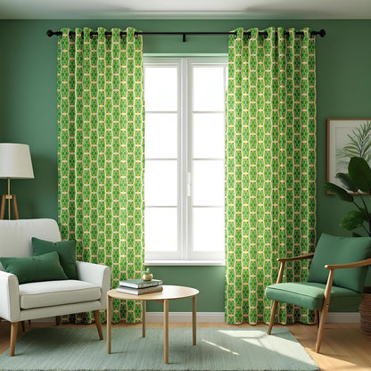 Green Tropical Leaf Curtains, Custom Eyelet Rod Pocket Drapes